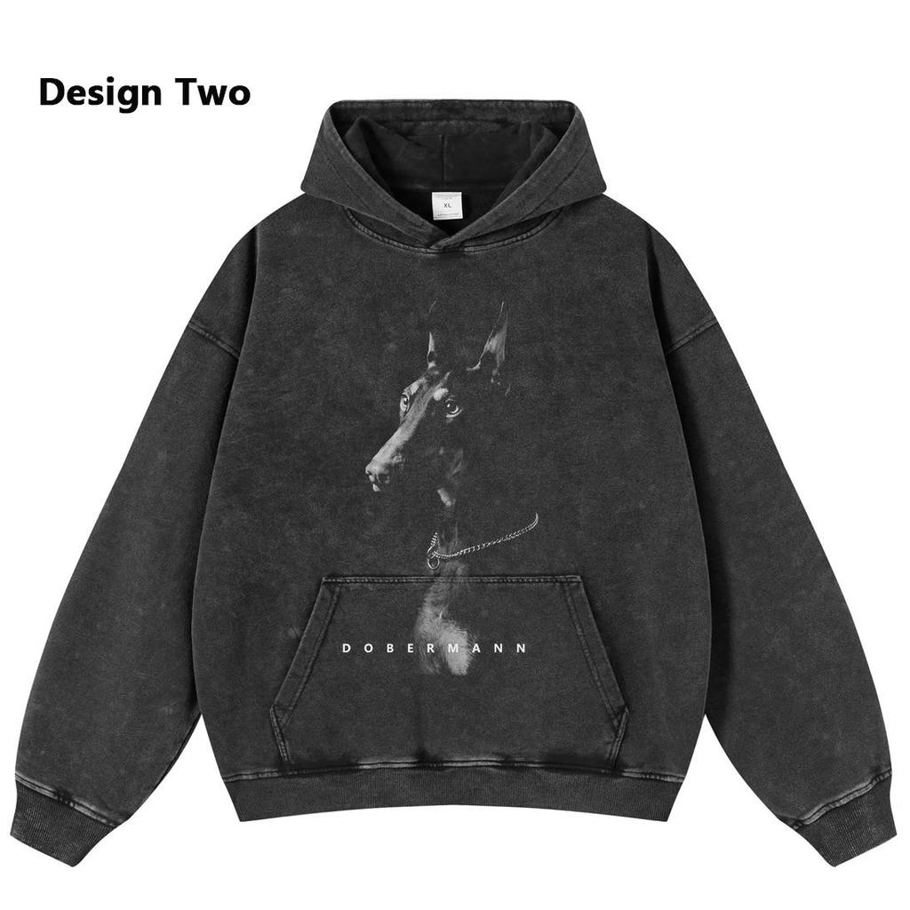 Толстовка с капюшоном унисекс с принтом Dobermann Retro Castle, черная, свободного покроя, Y2K