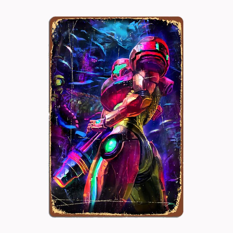 Самус Аран Metroid Металлическая Музыка Металлическая Табличка Постер Декор для Гаражной Комнаты Автомобильный Клуб Жестяной Домашний Декор