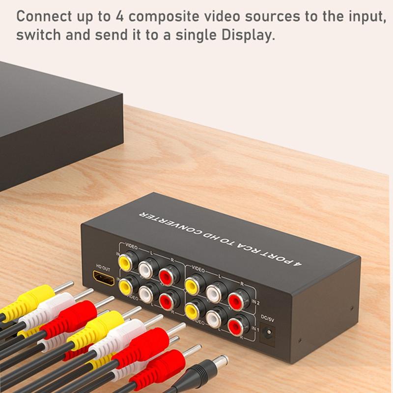 For RCA To -Compatible 1080P Converter Switch 4 In 1 Out Composite AV To -Compatible Scaler Converter