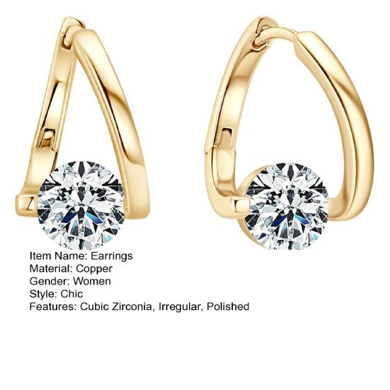 1 пара женских висячих сережек из полированной меди с кубическим цирконием, нерегулярные серьги-гвоздики с гальваническим покрытием для вечеринки, свидания, выпускного вечера