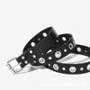Women's Trendy Punk Leather Belt with Circle Buckle and Metal Chain Decoration
