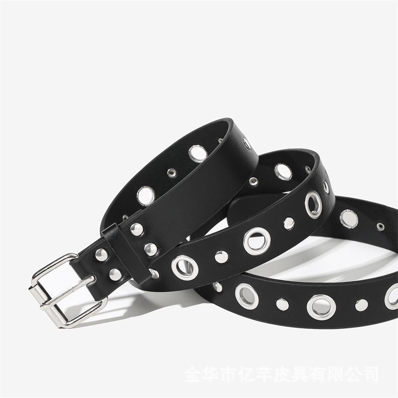 Women's Trendy Punk Leather Belt with Circle Buckle and Metal Chain Decoration