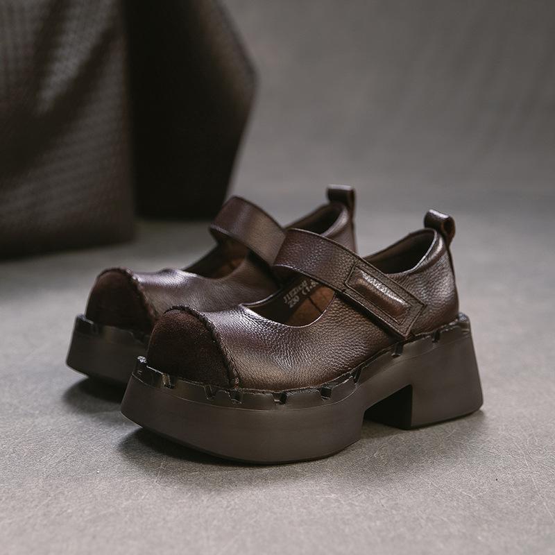 Johnature Женские туфли-лодочки на платформе, модные, с круглым носком, на высоком каблуке, из натуральной кожи, на толстой подошве