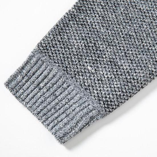 Men Fall Winter Cardigan Coat Drawstring Hooded Thick Velvet Lining Ribbed Cuffs Hem Solid Color Knitted