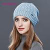 Winter Double Layer Knit Hats for Women Twist Pattern Blue Slouchy Beanie Spring Cold Winter Ski Hats