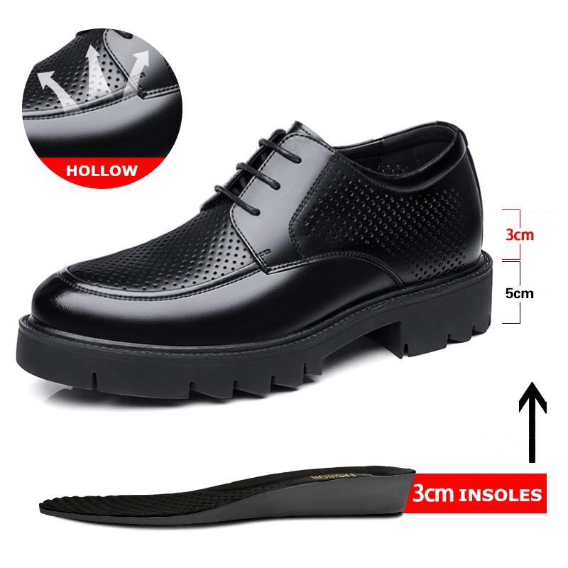 8-10cm Height Increasing Shoes for Men Summer Autumn Inside High Shoes Men's Hollow Business Dress Men's Elevator Leather Shoes