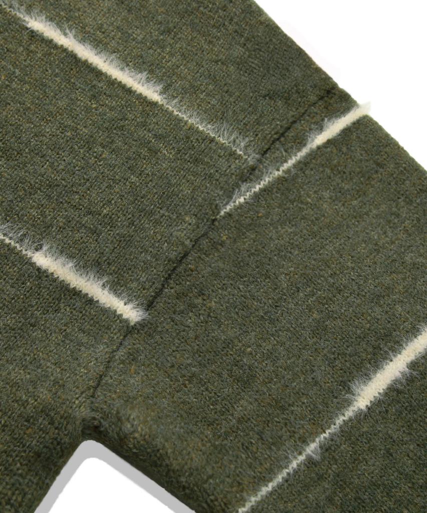 TRILLION Washable Wool Hairy Stripe Hooded Zip-Up Knit_Khaki