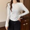 Простой облегающий и тонкий топ-футболка, весенняя плиссированная талия-кардиган, женская рубашка с длинным рукавом для ношения под низ.