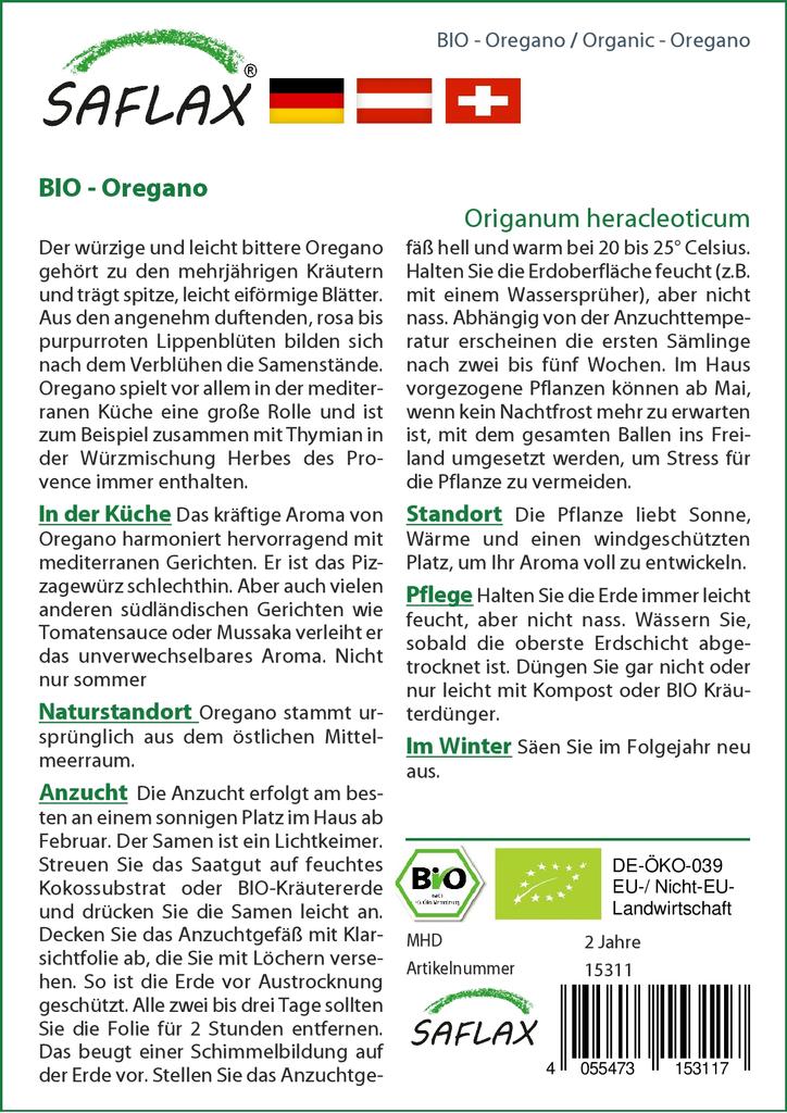 SAFLAX Garden in the Bag - Органический - Орегано - 1500 семян - С субстратом в подходящем мешке - Origanum heracleoticum