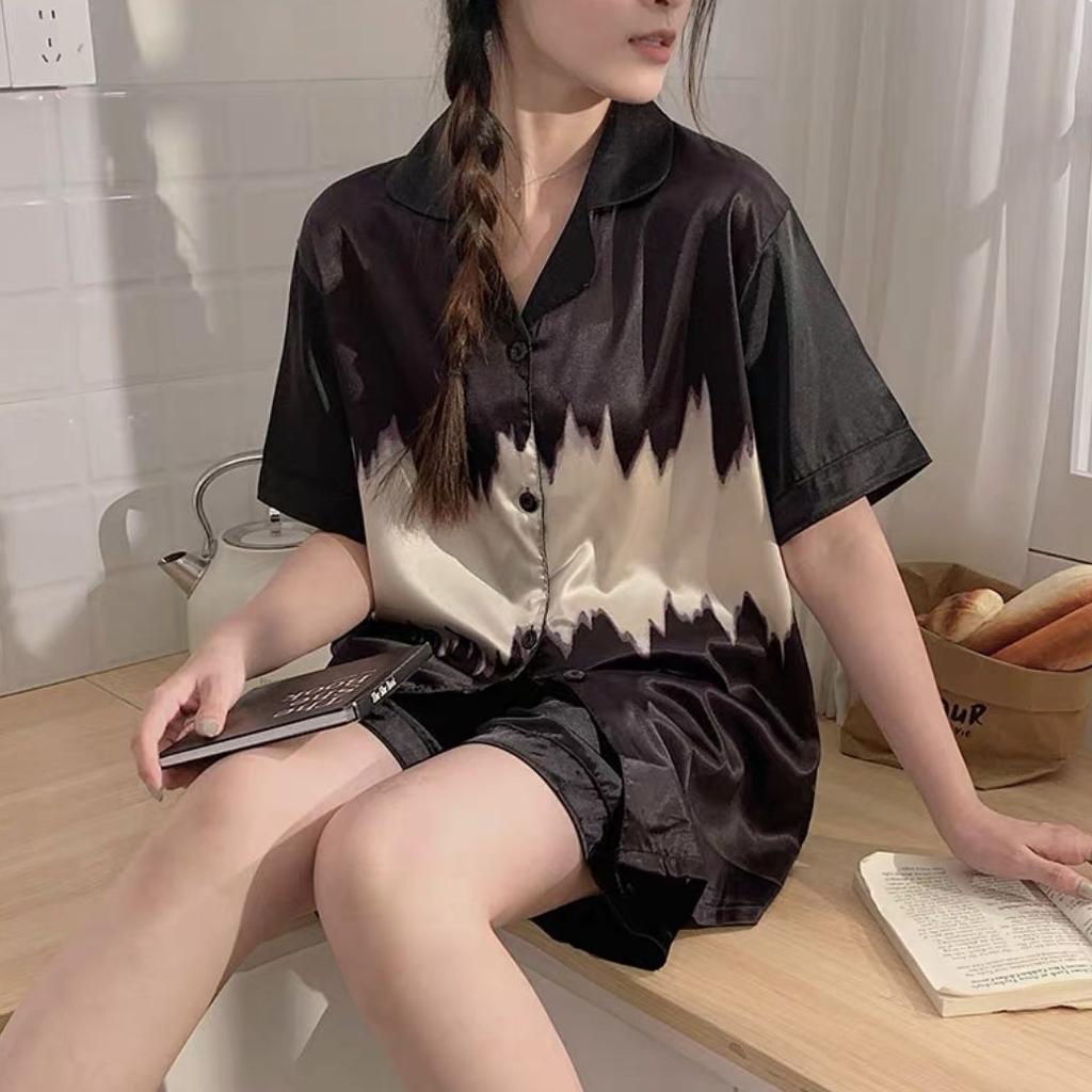 Женская пижама из ледяного шелка, летняя свободная и роскошная тонкая домашняя одежда с короткими рукавами