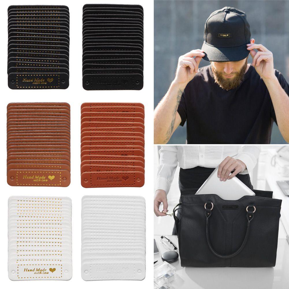 Декор для одежды Шляпа Сумка Бирки с бронзовым тиснением Ручная работа Сделано с любовью Этикетка для одежды Кожаные бирки ручной работы