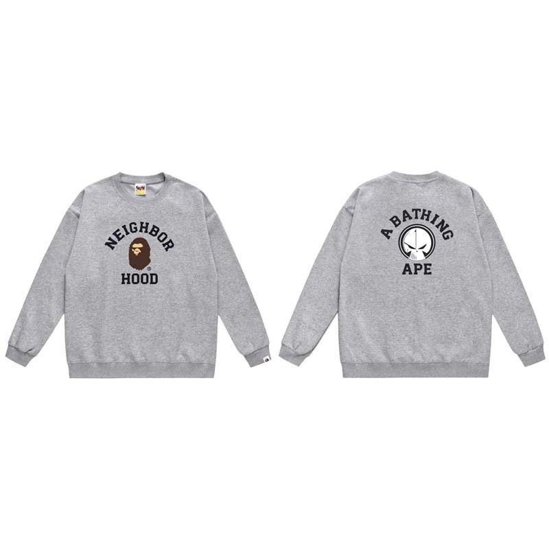 BAPE-Style Heavyweight Cotton Crewneck Sweatshirt Mens Oversized Streetwear Pullover Fall