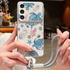 Синий Китовый Акула Ракушка Кожаный Шнурок Чехол Для Samsung S26 S25 Ultra S24 S23 S22 Plus S21 FE A16 A17 A26 A36 A37 A54 A55 A56 A57 5G Чехол