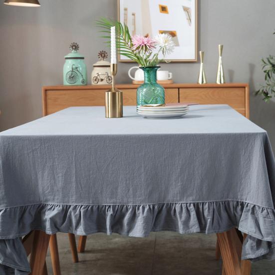 Yousheng Solid Color Ruffled Tablecloth Rectangular Square Table Cover Dining Tablecloth for Farmhouse Kitchen Dining Room Patio Decoration