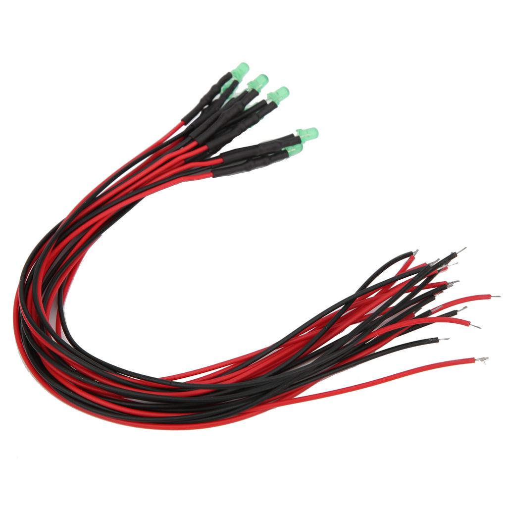 100Pcs LED Pre Wired LightEmitting Diode 12V Round Head High Brightness InLine Beads 3mm 20cm(Green