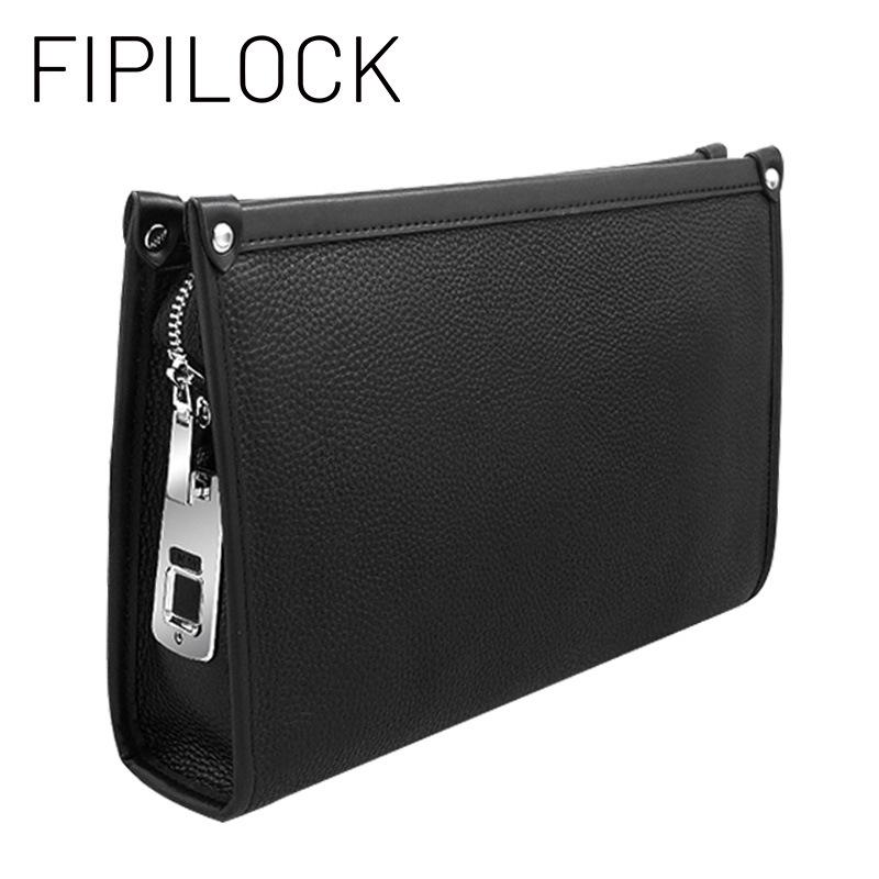 Men's Genuine Leather Anti-Theft Smart Handbag with Fingerprint Lock - Large Capacity