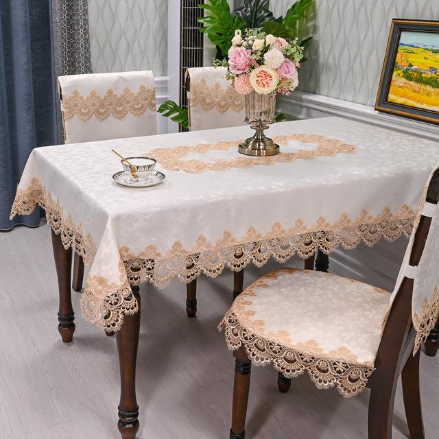 White Tablecloth Rectangle Table Cloth Luxury Embroidery Lace Dining Table Cover Chair Cover Towels Table Juppe Dust Cover