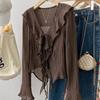 Блузки для женщин Chemise Femme Женские расклешенные рубашки с оборками Blusas Femininas Elegantes Топы Винтажная весенняя рубашка Тонкое пальто