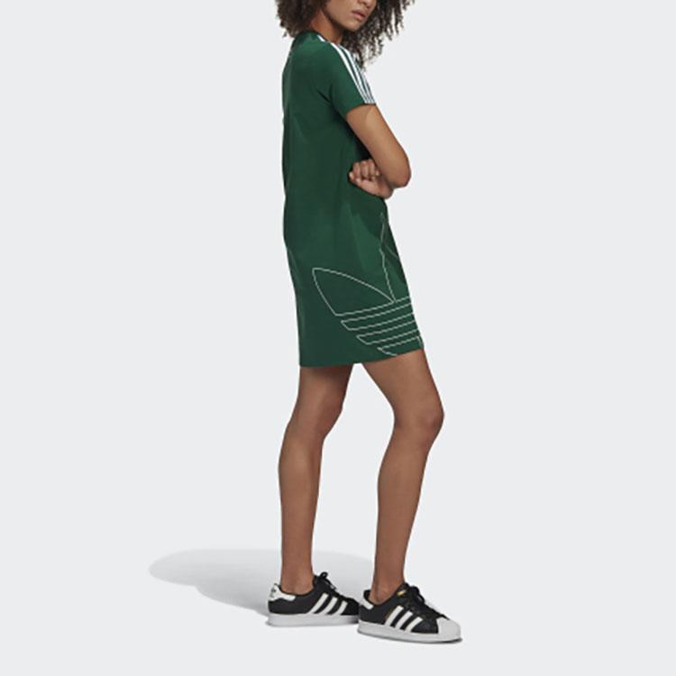 adidas Оригинальное платье с коротким рукавом для женщин, темно-зеленое, GJ6583