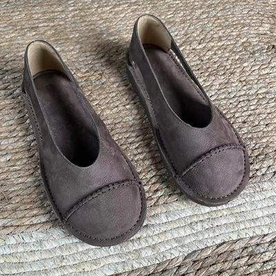 Летние сандалии ручной работы из коровьей кожи первого слоя, женские ретро повседневные кожаные женские туфли с мелким вырезом и мягкой подошвой L-