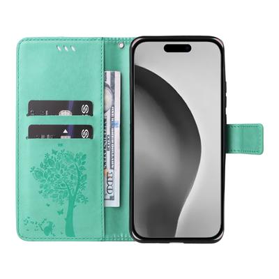 Чехол для iPhone 16 Pro Max с подставкой, узором "Кошачье дерево", кожаный кошелек, мобильная обложка
