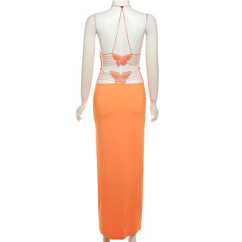 Бандажное женское сексуальное платье с открытой спиной, летнее платье с лямкой на шее и высокой талией, облегающие вечерние платья, женское элегантное модное однотонное женское повседневное платье 24538