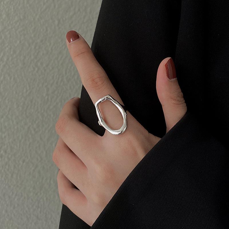 VENTFILLE 925 Sterling Silver Geometric Skeleton Irregular Ring For Women Gift Elliptical Hexagon Trendy Jewelry Dropshipping