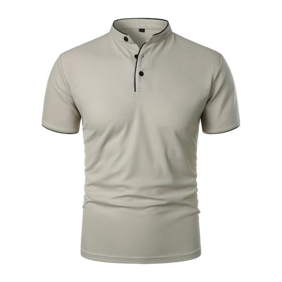 Мужская футболка с коротким рукавом, воротником-стойкой, однотонная, повседневная базовая футболка, стандартного кроя