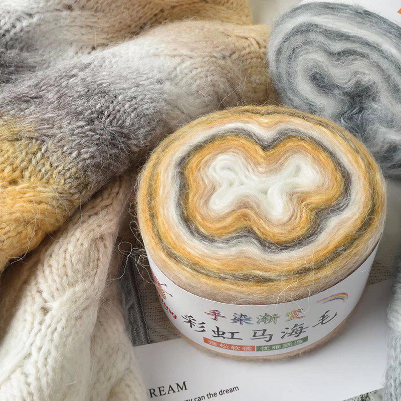 Пряжа из мохера ручной окраски с градиентным радужным переходом - Пушистая, мягкая и идеально подходит для вязания и DIY-проектов.