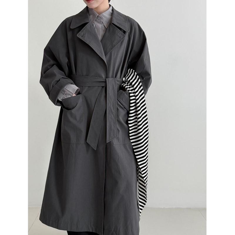 Johnature Retro Loose Large Pocket Trench Coat For Women Autumn Korean-Style Casual Lapel Tie-Waist Versatile Coats