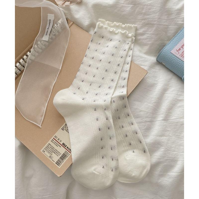 Женские весенне-летние тонкие дышащие сетчатые носки-гольфы без косточек Юэцзы с мелким цветочным принтом и отделкой «деревянное ушко»