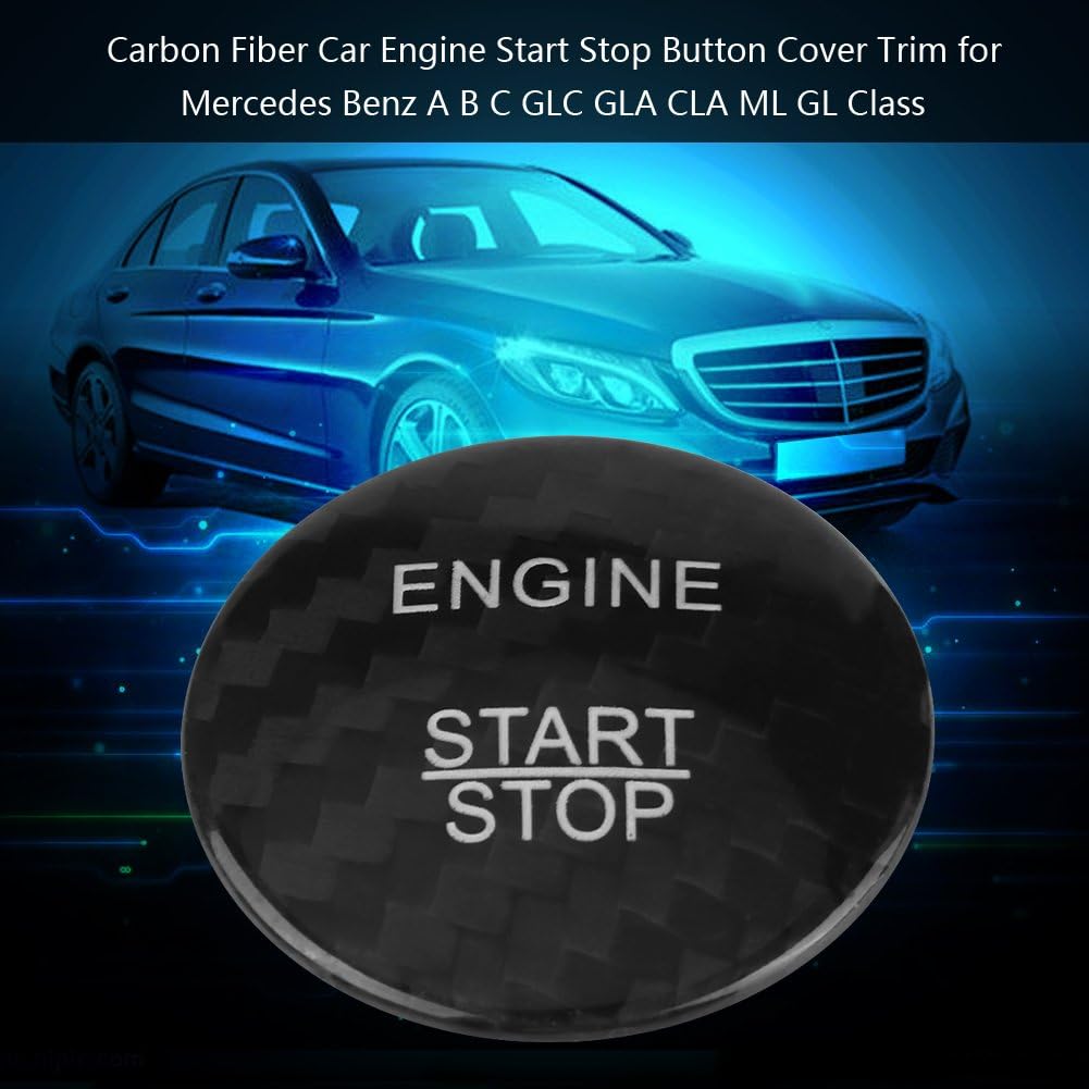 Car Engine Start Button Cover, Carbon Fiber Push to Start Button Cover for Mercedes Benz A B C GLC GLA CLA ML GL Class W176 W246 W205 X253 X156