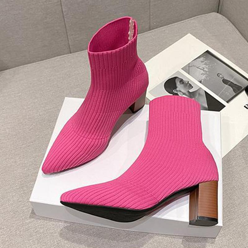 Вязаные ботильоны для женщин весна осень мода готика эластичные носки туфли-лодочки сапоги на высоком каблуке сексуальные платья сапоги женские