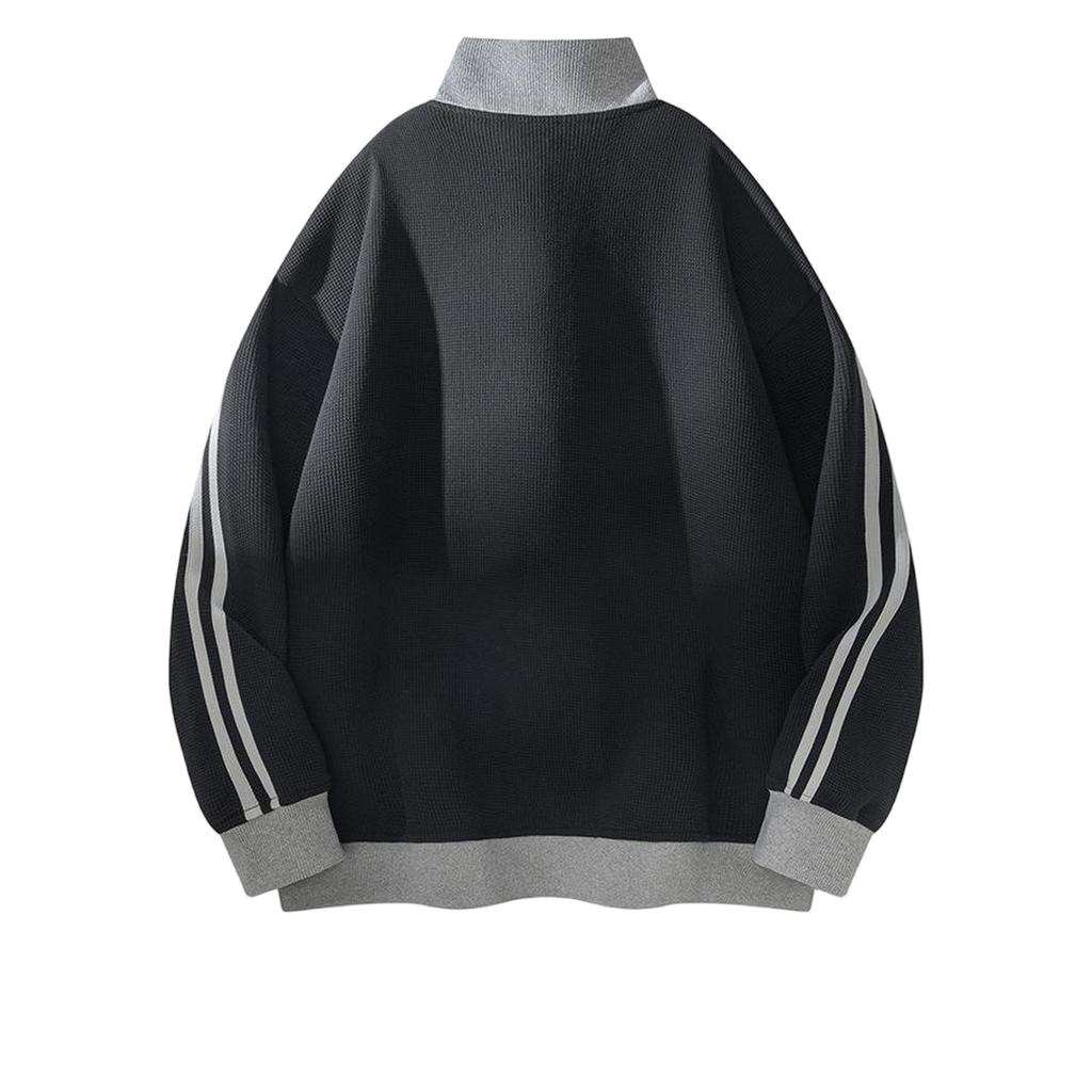 Retro College Style Cardigan Sports Style Loose Hoodie Casual Color Jacket Stand Collar Striped Jacket