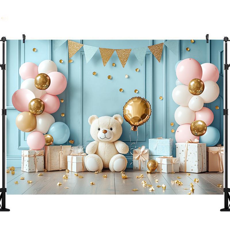 LS Happy Birthday Backdrop Photography Balloons Flower Bear Party Supplies Decor Child Baby Shower Photo Background Banner
