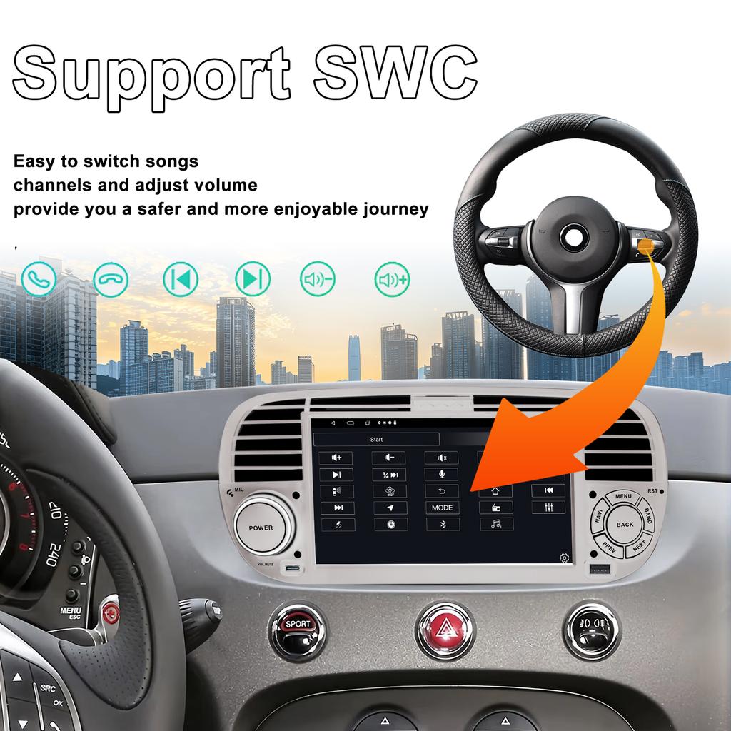 7-дюймовый Android-автомагнитола для FIAT 500 2007-2015, мультимедийный проигрыватель, GPS-навигация, поддержка автомагнитолы Carplay BT DAB OBD2 TPMS