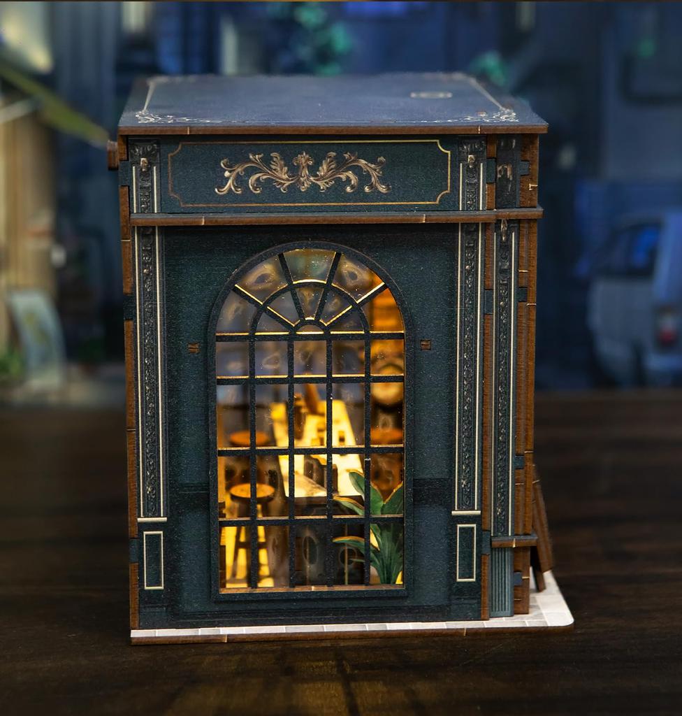 Pixie Curio Dollhouse Miniature 3D Wooden Medieval Style LED Touch DIY Bookshelf Book Nook Coloring Instructions Popular Birthday Gift for Teens and