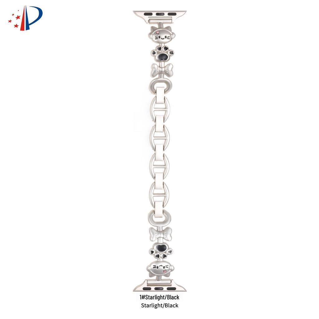 Совместимый ремешок для Apple Watch с дизайном кошки, металлический браслет iWatch SE Series 10 для женщин