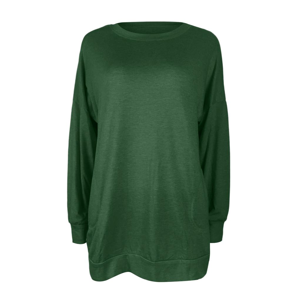 Women's Fashion Loose Round Neck Long Sleeve Solid Color T-shirt Top