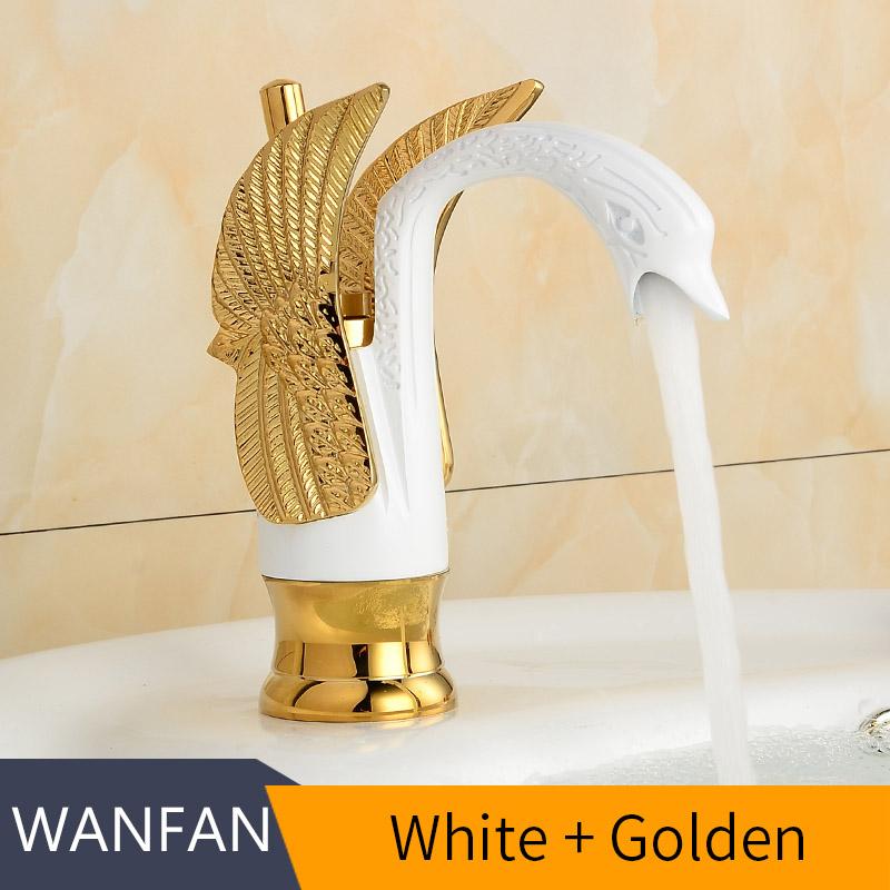 Basin Faucets Design Swan Faucet Gold and White Plated Wash Basin Faucet Hotel Luxury Copper Gold Mixer Taps Hot and Cold Taps
