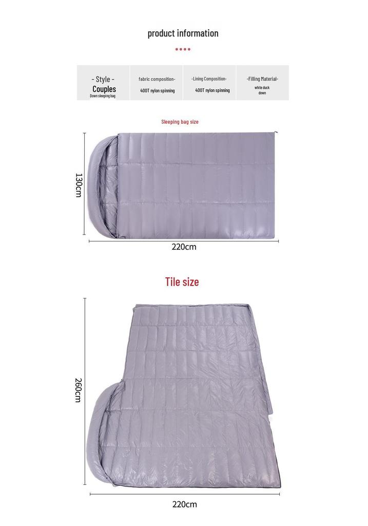 50% Duck Down Ultra-Light Double Sleeping Bag for All Seasons - Perfect for Outdoor Couples