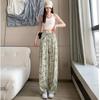 Ice Silk Wide-legged Pant Women's Summer High-waisted Drape Loose Lazy Ink Zen Straight Casual Sun Trousers