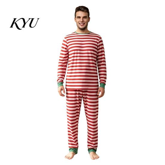Comfortable Home Wear Family Christmas Pajamas Matching Sets, Red White Striped Xmas 2 Piece Parent Child Sets Pjs Lounge Set, Holiday Long