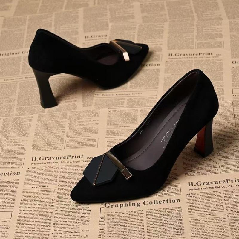 Осень новые остроносые и универсальные темпераментные туфли-лодочки из замши с открытым верхом на высоком каблуке-шпильке женская рабочая обувь