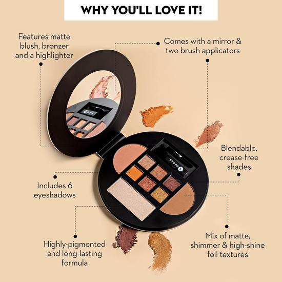 Палитра теней для век и лица Contour De Force от SUGAR Cosmetics | Включает румяна, бронзер, хайлайтер и 6 оттенков теней для век - 01 Warm Win | 20,3 г
