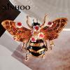 Rinhoo Cute Rhinestone Flower Bee Brooches Pins For Women Men Vintage Cartoon Insect Enamel Badge Animal Corsage Fashion Jewelry