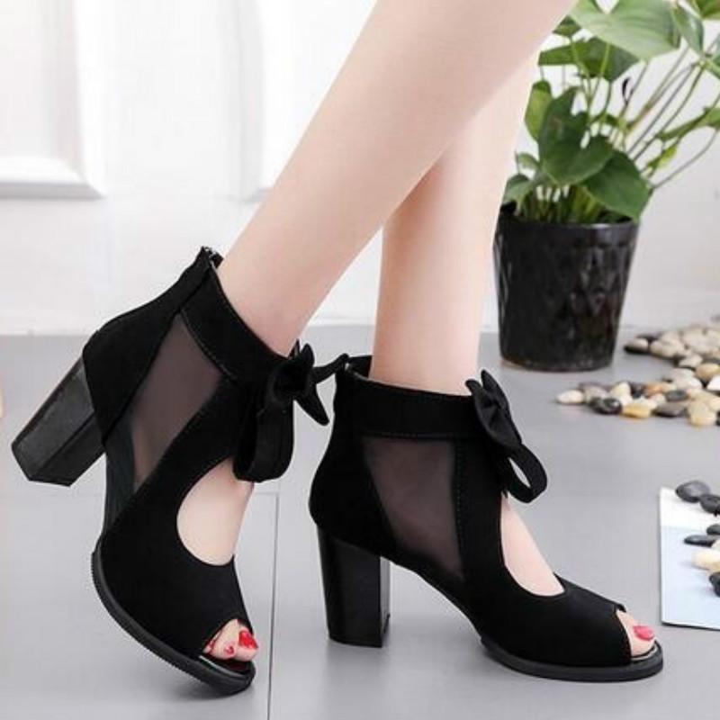 Женские туфли на платформе с застежкой-бабочкой и молнией на массивном каблуке, модные туфли-лодочки с открытым носком и бусинами