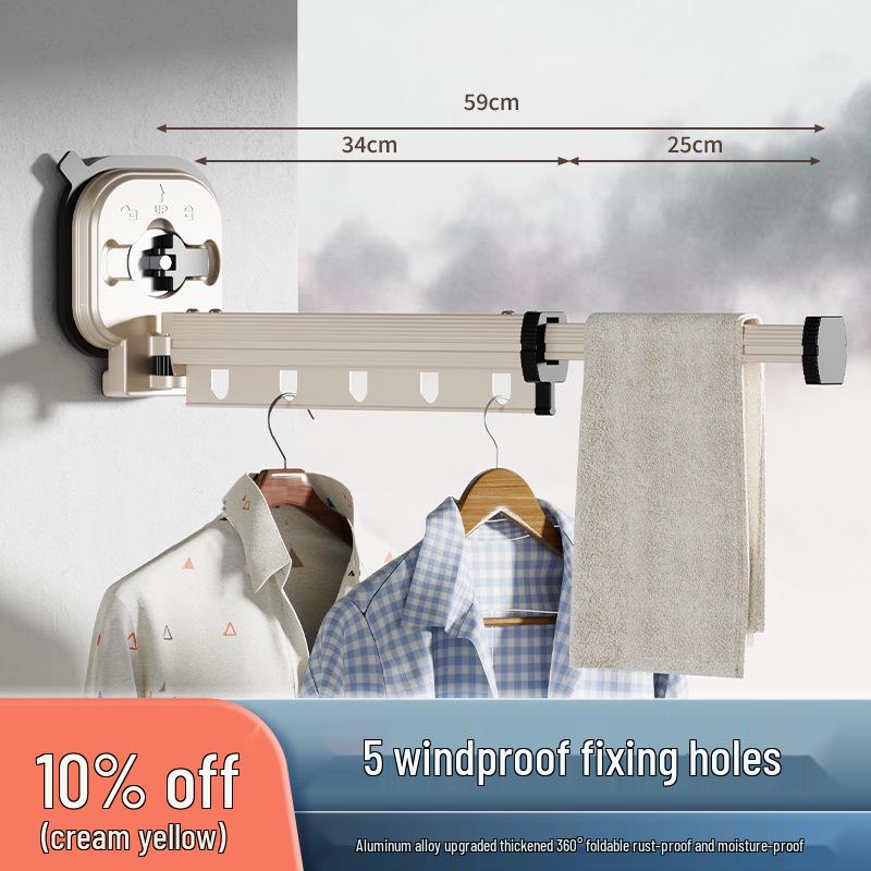 Punch-Free Suction Cup Folding Clothes Drying Rack with Retractable Rod – Invisible and Compact for Bathroom and Window Use