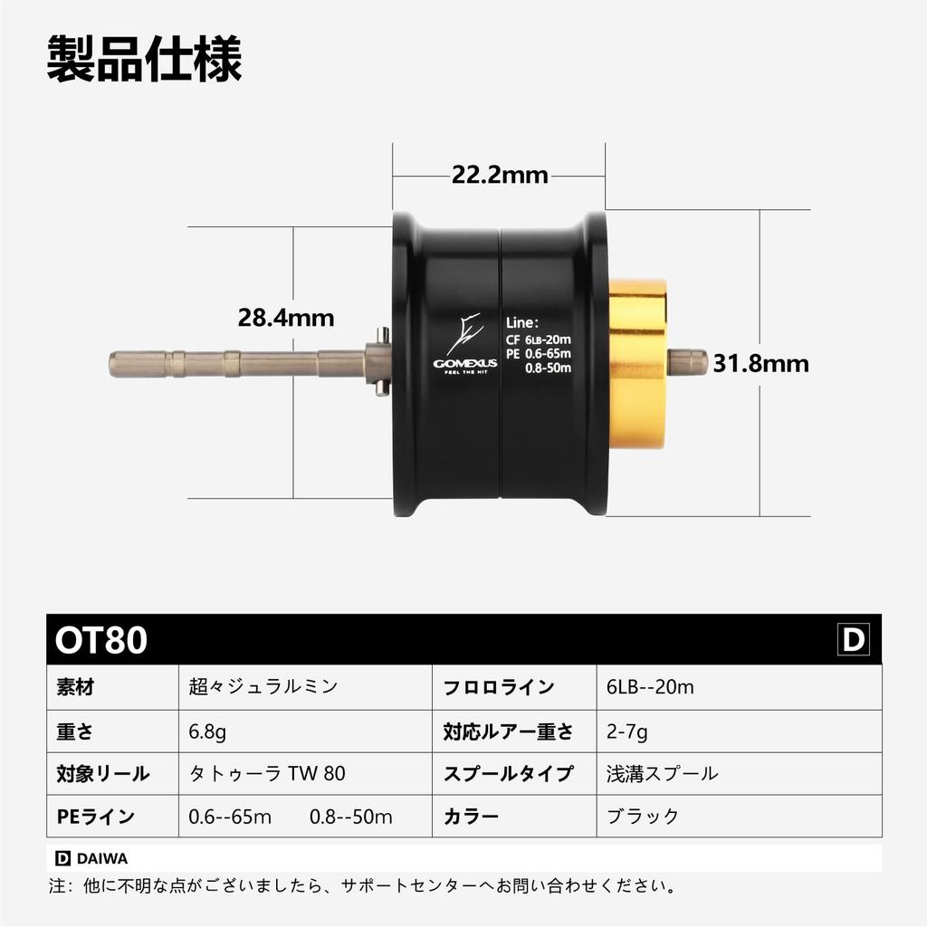 Шпуля для катушки с приманкой Gomexus OT80. Сменная шпуля Daiwa Tatula 80-й серии для левого и правого использования. 3 г. Совместима с легкими приманками. Улучшенная длина.