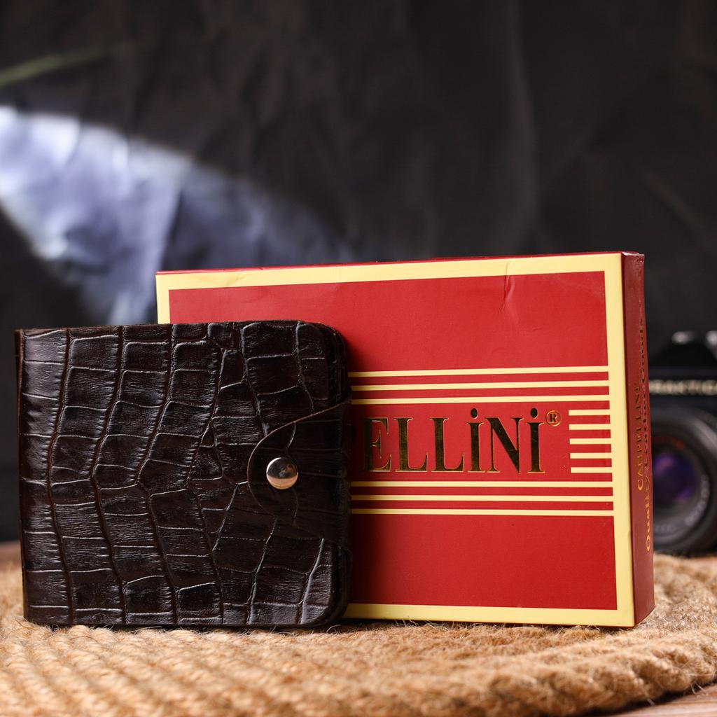 Практичное Мужское портмоне в два сложения из натуральной фактурной кожи с тиснением под крокодила CANPELLINI Purse 21578 Коричневое